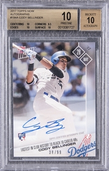 2017 Topps Now Autographs #194A Cody Bellinger Signed Rookie Card (#38/99) – BGS PRISTINE 10/BGS 10